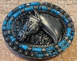 Horse head & beads metal belt buckle BK47