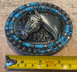 Horse head & beads metal belt buckle BK47