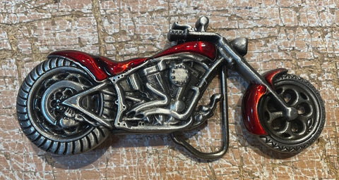 Red motorbike metal belt buckle BK62
