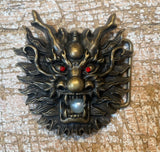 Chinese dragon head old brass look metal belt buckle BK84