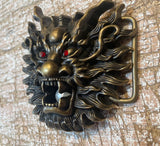 Chinese dragon head old brass look metal belt buckle BK84