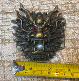 Chinese dragon head old brass look metal belt buckle BK84