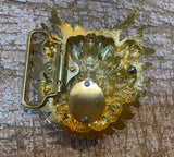 Chinese dragon head gold coloured metal belt buckle BK85