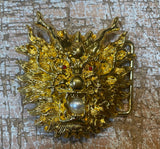 Chinese dragon head gold coloured metal belt buckle BK85