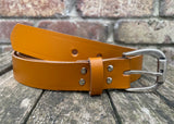 Plain leather 32mm wide belt with metal buckle. Choice of 13 colours BM1