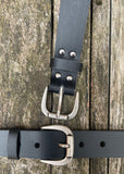 Plain leather 32mm wide belt with metal buckle. Choice of 13 colours BM1