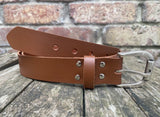Plain leather 32mm wide belt with metal buckle. Choice of 13 colours BM1
