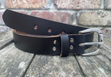 Plain leather 32mm wide belt with metal buckle. Choice of 13 colours BM1