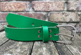 Plain leather 32mm wide belt with metal buckle. Choice of 13 colours BM1