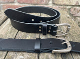 Plain leather 32mm wide belt with metal buckle. Choice of 13 colours BM1
