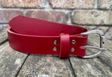 Plain leather 32mm wide belt with metal buckle. Choice of 13 colours BM1