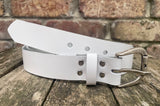 Plain leather 32mm wide belt with metal buckle. Choice of 13 colours BM1