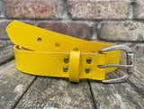 Plain leather 32mm wide belt with metal buckle. Choice of 13 colours BM1