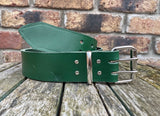 Beer Bottle Green 2 Pronged Indiana Antique Leather Belt. 1 1/2" or 2" wide.