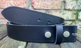Plain leather 19mm-50mm wide press stud/snap belt with antique brass look steel studs. Choice of 13 colours.