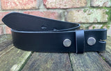 Plain leather 19mm-50mm wide press stud/snap belt with nickle plated steel studs. Choice of 13 colours.