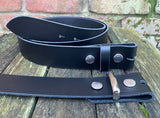 Plain leather 19mm-50mm wide press stud/snap belt with nickle plated steel studs. Choice of 13 colours.