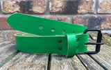Plain leather 19mm-50mm wide belt with black single roller buckle. Choice of 13 colours