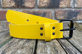 Plain leather 19mm-50mm wide belt with black single roller buckle. Choice of 13 colours