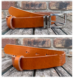 Buffalo leather 30mm wide belt with or without removable zinc brushed buckle. Choice of 9 colours