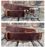 Buffalo leather 30mm wide belt with or without removable zinc brushed buckle. Choice of 9 colours