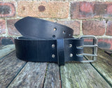 Black 2 Pronged Buffalo Distressed Worn Look Leather Belt. 1 1/2" or 2" wide.