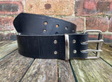 Black 2 Pronged Buffalo Distressed Worn Look Leather Belt. 1 1/2" or 2" wide.