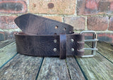 Dark Brown 2 Pronged Buffalo Distressed Worn Look Leather Belt. 1 1/2" or 2" wide.