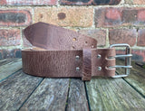 Light Brown 2 Pronged Buffalo Distressed Worn Look Leather Belt. 1 1/2" or 2" wide.