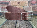 Light Brown 2 Pronged Buffalo Distressed Worn Look Leather Belt. 1 1/2" or 2" wide.