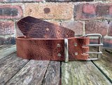 Tan 2 Pronged Buffalo Distressed Worn Look Leather Belt. 1 1/2" or 2" wide.