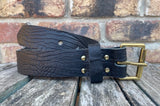 Crocodile skin look buffalo leather 19mm-50mm wide belt with solid brass single roller buckle. Choice of 5 colours