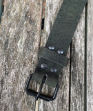 Crocodile skin look buffalo leather belt & black Steel roller buckle. Choice of width & colour.