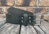 Green crocodile skin look buffalo leather belt & nickel plated Steel roller buckle. Choice of width