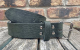 Green crocodile skin look buffalo leather belt & nickel plated Steel roller buckle. Choice of width