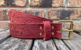Crocodile skin look buffalo leather 19mm-50mm wide belt with solid brass single roller buckle. Choice of 5 colours