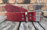 Red crocodile skin look buffalo leather belt & nickel plated Steel roller buckle. Choice of width