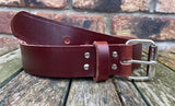 Oak buffalo plain leather belt & nickel plated steel roller buckle, Choice of Widths.