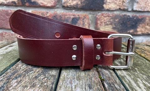 Oak buffalo plain leather belt & nickel plated steel roller buckle, Choice of Widths.