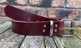 Oak buffalo plain leather belt & nickel plated steel roller buckle, Choice of Widths.