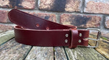 Oak buffalo plain leather belt & nickel plated steel roller buckle, Choice of Widths.