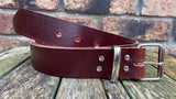 Oak buffalo plain leather belt & nickel plated steel roller buckle, Choice of Widths.