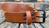 Buffalo leather 19mm-50mm wide belt with black steel roller buckle. Choice of 9 colours