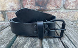 Buffalo leather 19mm-50mm wide belt with black steel roller buckle. Choice of 9 colours