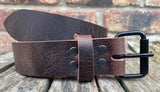 Buffalo leather 19mm-50mm wide belt with antique look steel roller buckle. Choice of 9 colours