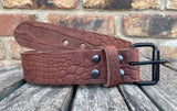 Crocodile skin look buffalo leather 19mm-50mm wide belt with black steel roller buckle. Choice of 5 colours