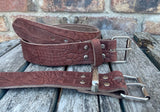 Crocodile skin look buffalo leather 19mm-50mm wide belt with with nickel plated steel light roller buckle. Choice of 5 colours