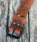 Crocodile skin look buffalo leather belt & black Steel roller buckle. Choice of width & colour.