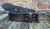 Dark Brown buffalo worn look leather belt & nickel plated steel roller buckle, Choice of Widths.