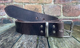 Dark Brown buffalo worn look leather belt & nickel plated steel roller buckle, Choice of Widths.